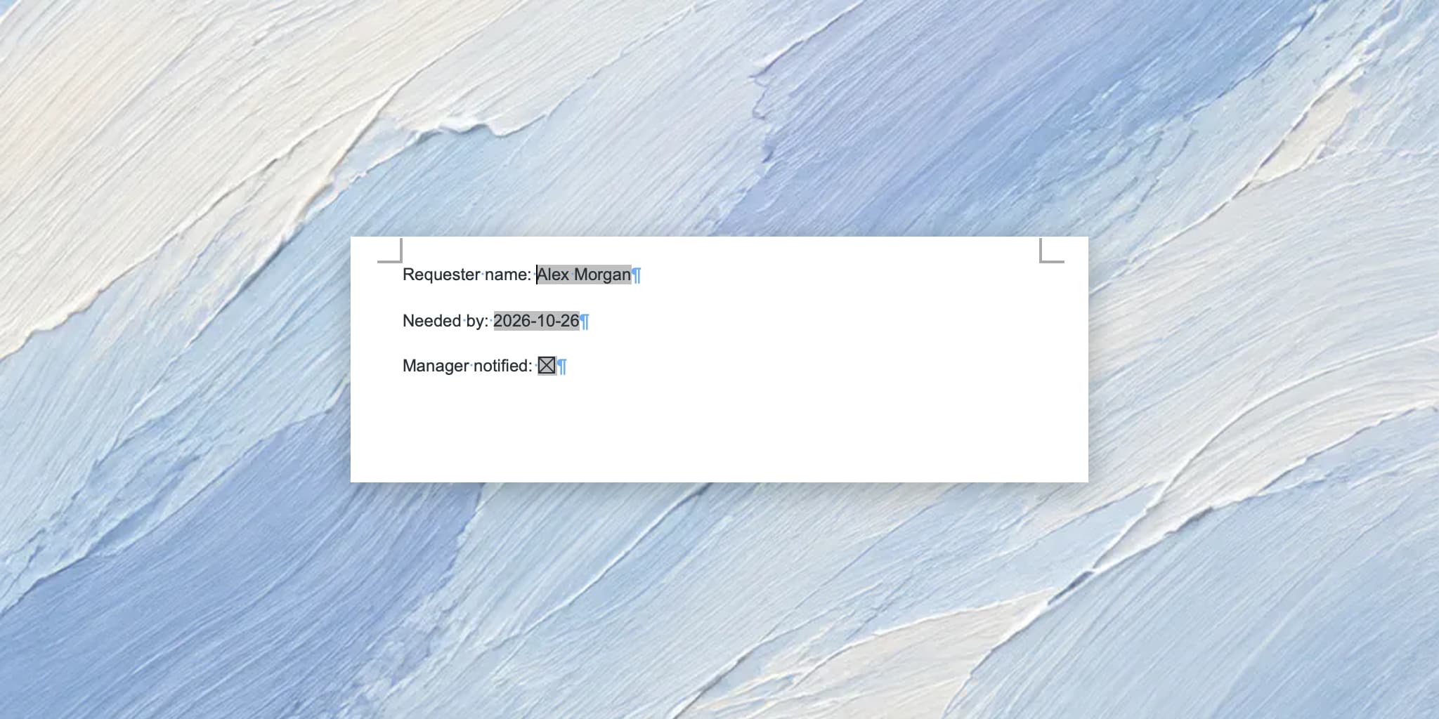 How to make a fillable form in Word with clear input fields