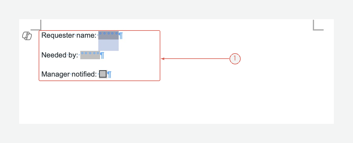 Two text form fields and one checkbox after their labels