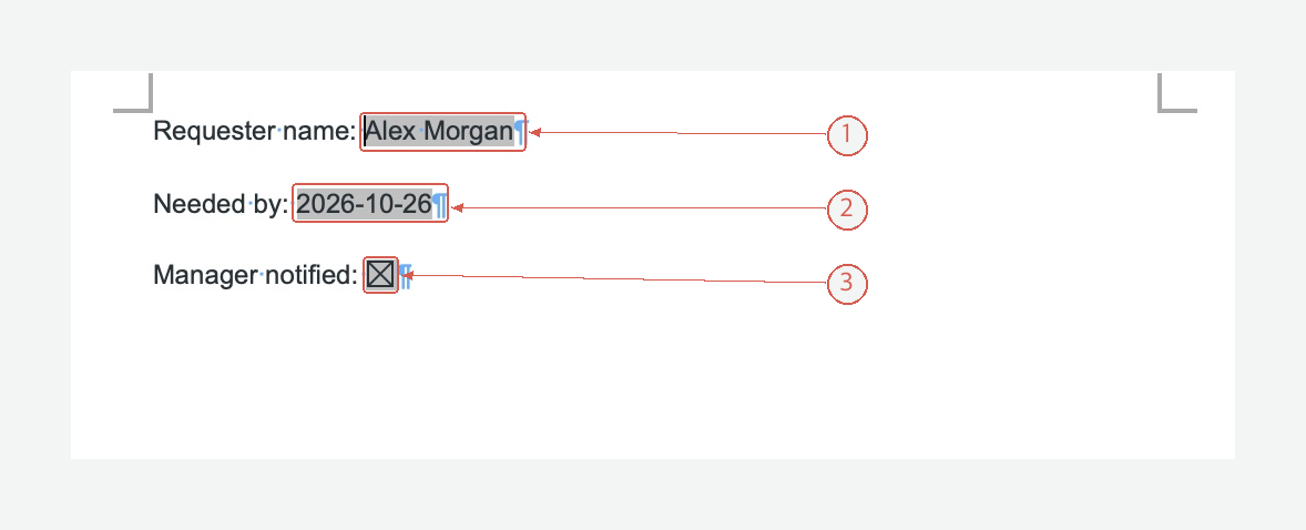 Completed practice form with Alex Morgan, an ISO-style date, and a checked box