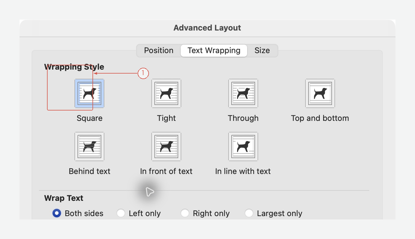Square selected in the Mac Advanced Layout dialog